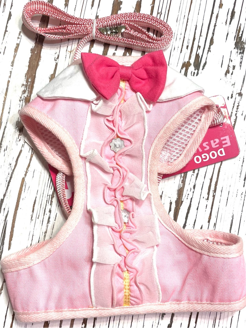 Pink Ruffle Bow Dog Harness with Matching Leash Large